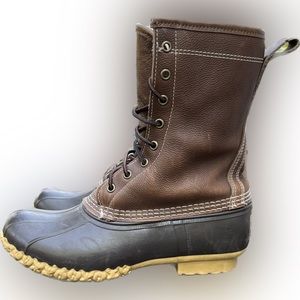LL Bean Women's Brown Leather Shearling Lined Lace up Winter Duck Boots Size 9 W